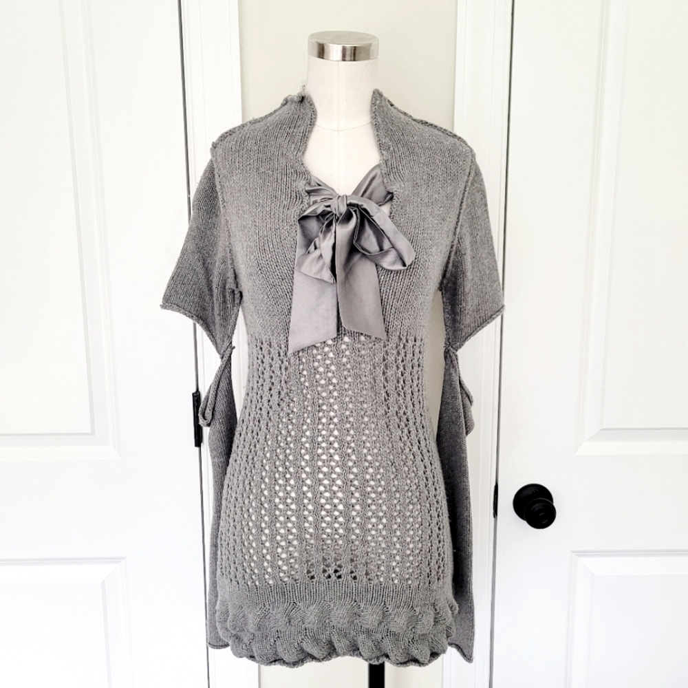 TWIN - SET Simona Barbieri Open-Knit Ruffle Sweater RARE Cutout Holiday Bow Gift